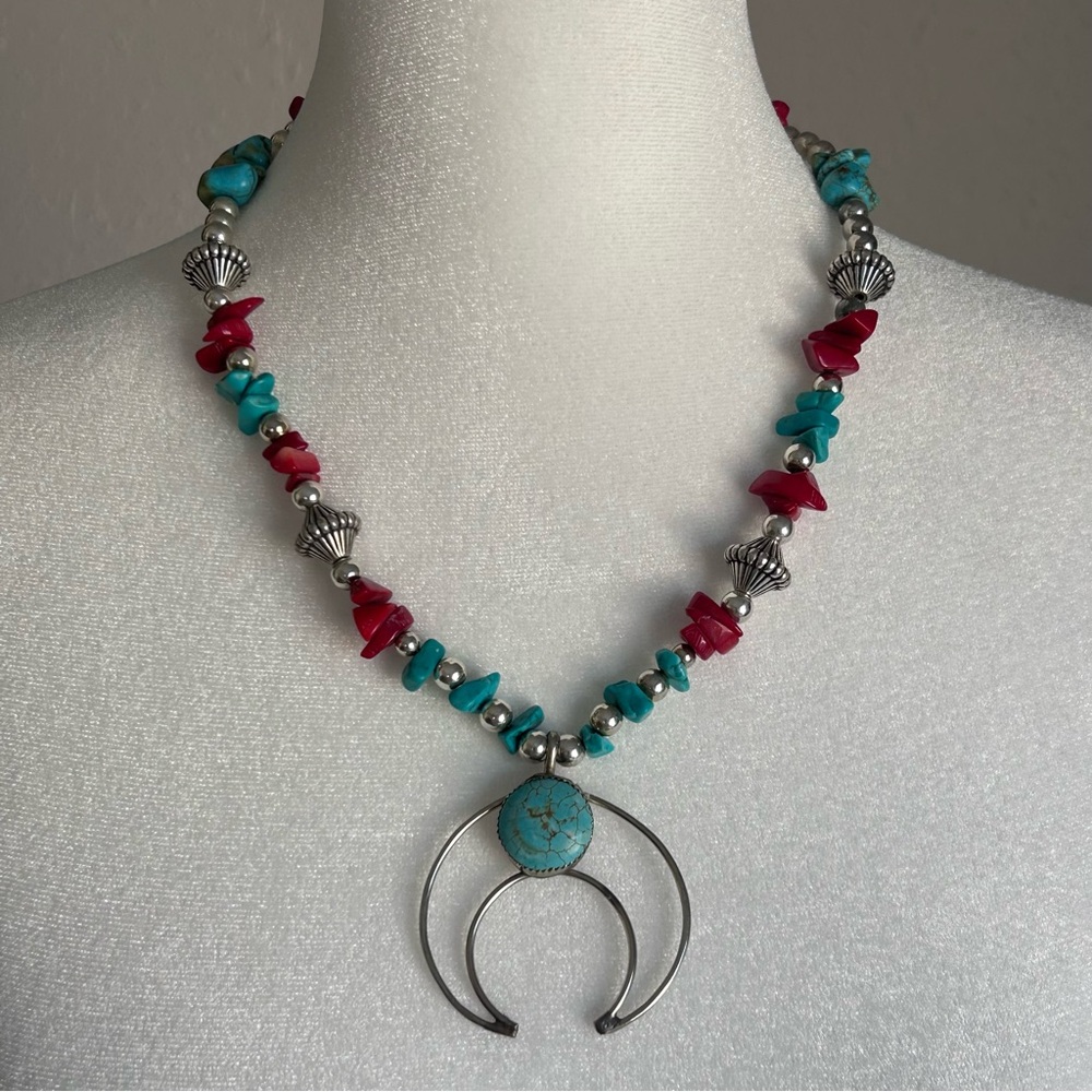 Vintage Coral & Natural Turquoise Necklace Trading Post Southwest Native Jewelry
